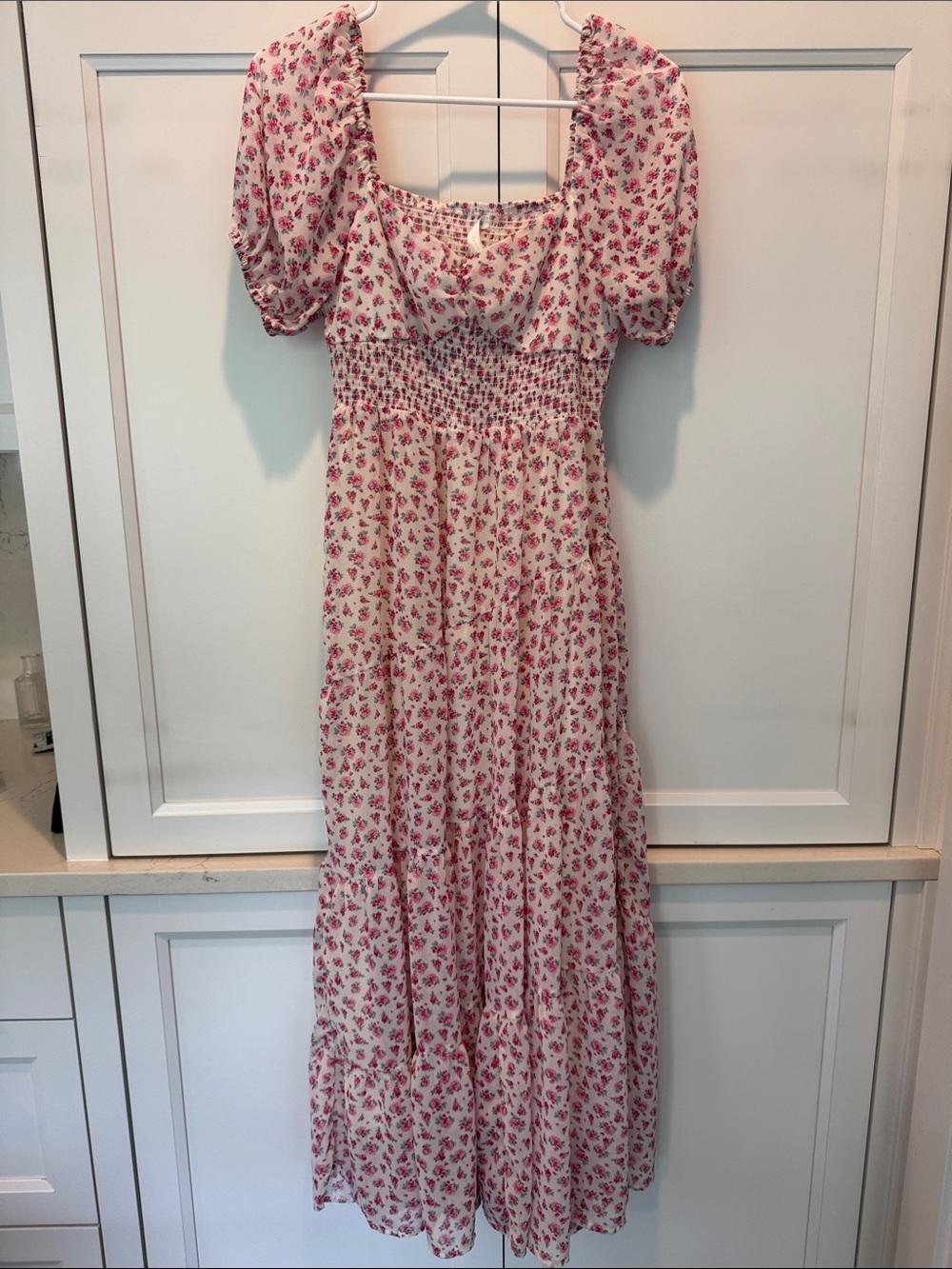 Altar'd State Ivory Maxi Dress with Pink Floral Print